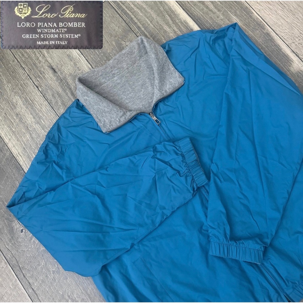 Loro Piana Bomber Windmate Blue Reversible Cashmere Storm System Jacket 60 XXL